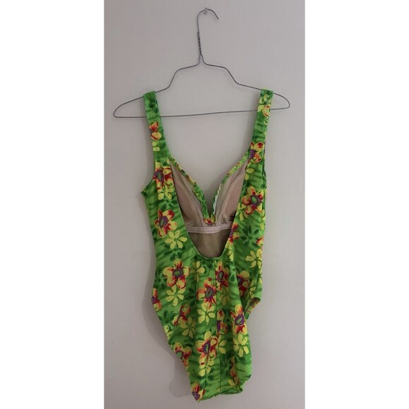 VTG 90s La Blanca Sz 10 Swimsuit Floral 1 Piece Plunge Front Low Back High Cut - Picture 3 of 7